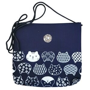 Artisan Navy Blue Canvas Cat Print Crossbody Bag Purse Elephant Medallion NEW